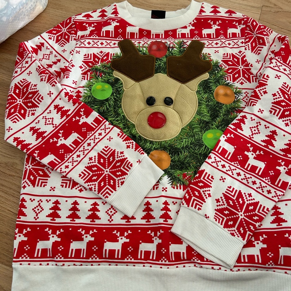 Festive Red and White Reindeer Sweater